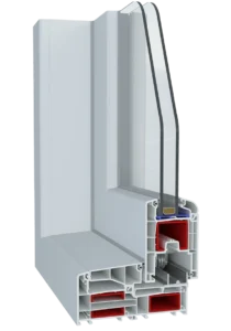 PVC profile cross section with rubber gasket system showing sealing layers insulation zones and multi chamber structure