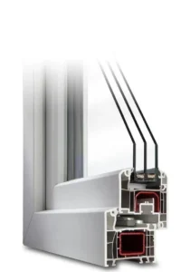 PVC window profile with EPDM rubber gasket system providing thermal insulation soundproofing and long term sealing performance